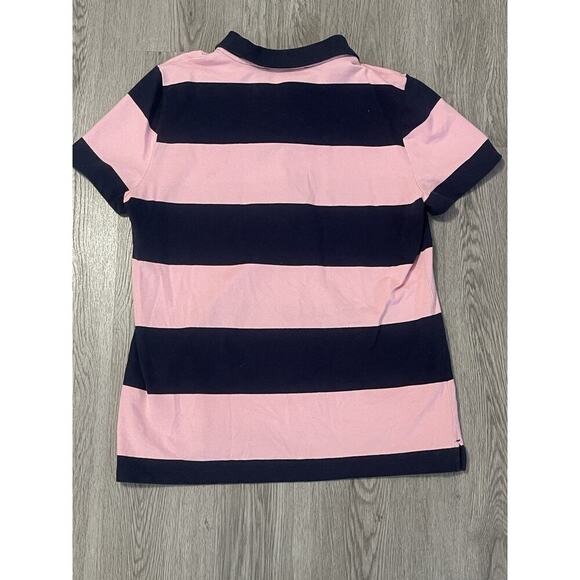 Tommy Hilfiger Y2K Polo Golf Shirt Large Navy Blue Pink Striped Heritage Preppy - Picture 7 of 9